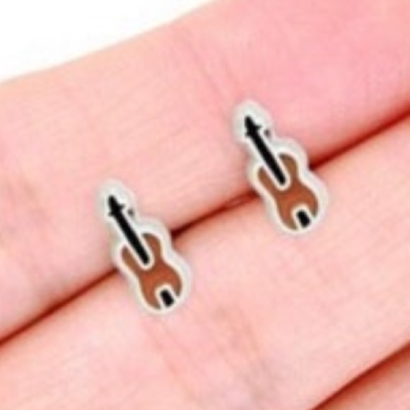 Violin Stud Earrings, Small Dainty Minimalist, Music Earrings, Band Earrings, - Picture 1 of 3